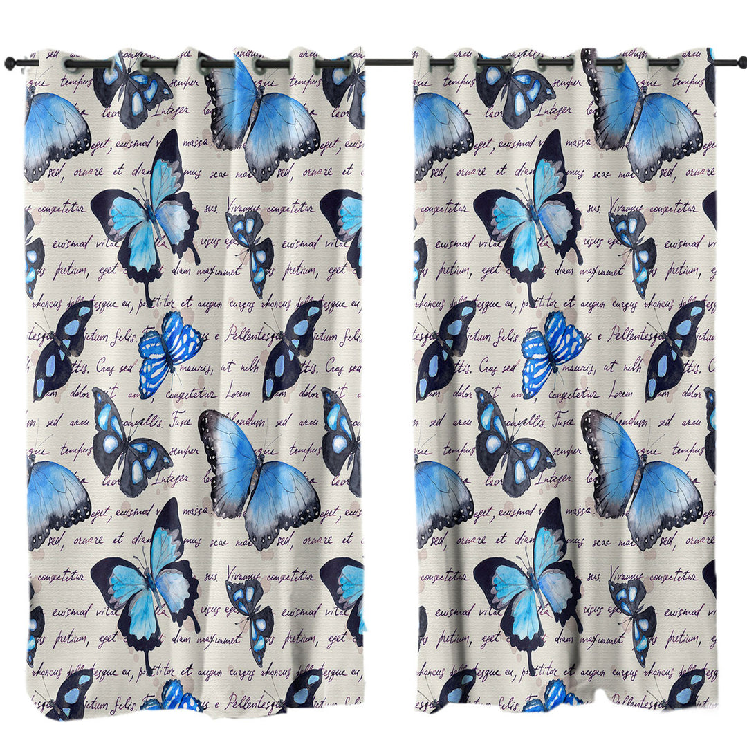 Blue Butterflies over Letter Window Curtains