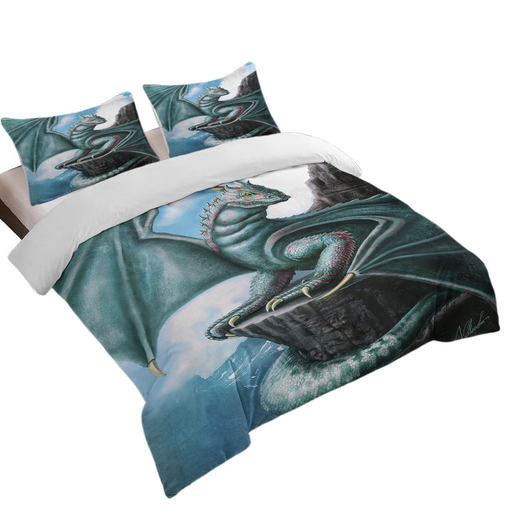 Blue Dragon Cliff Fantasy Art King Duvet Cover set