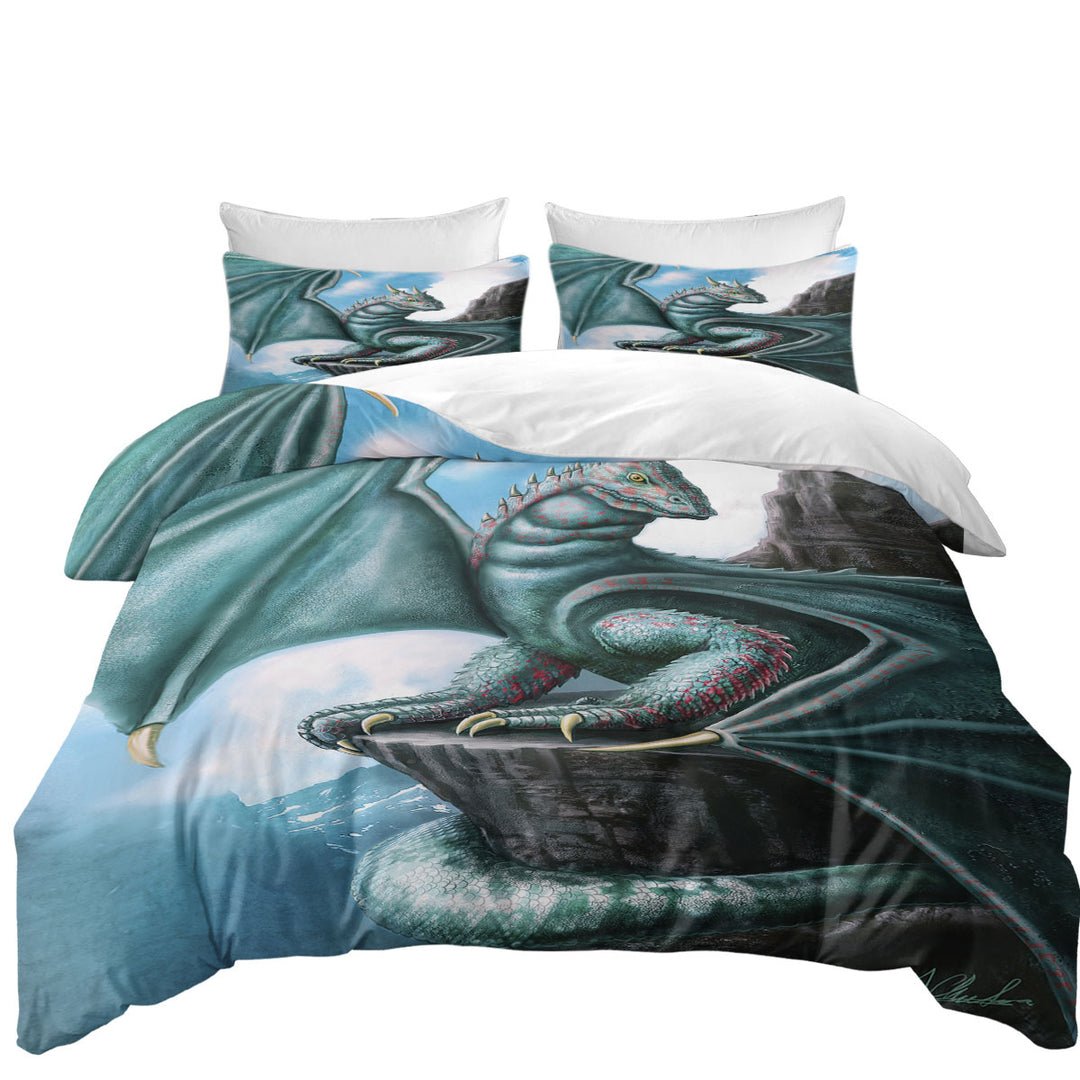 Blue Dragon Cliff Fantasy Art King Size Duvet Cover