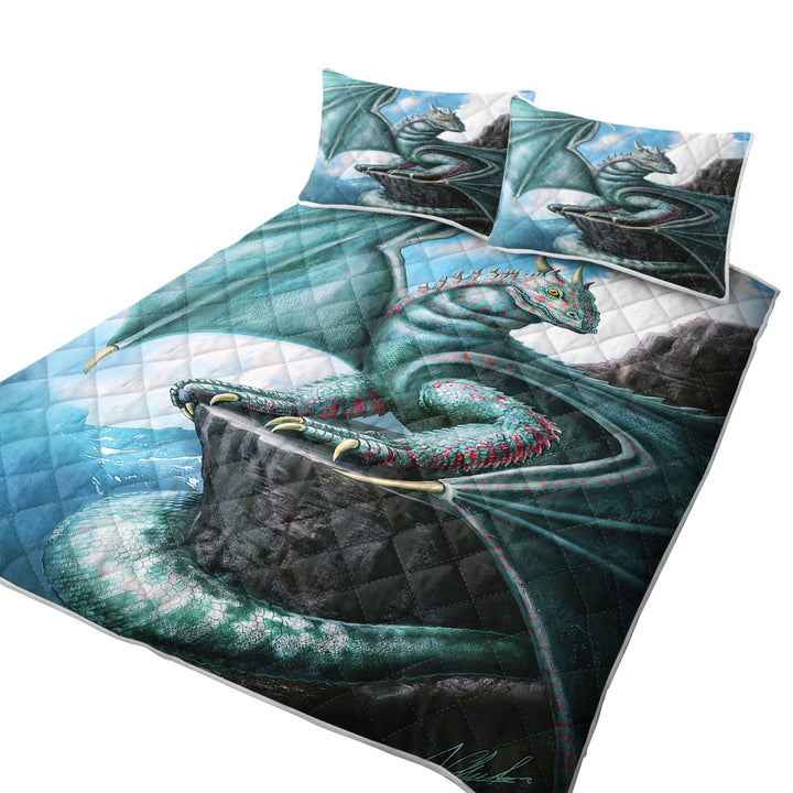 Blue Dragon Cliff Fantasy Art Quilt