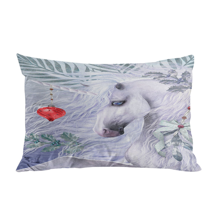 Blue Eyes Christmas White Unicorn Pillowcase