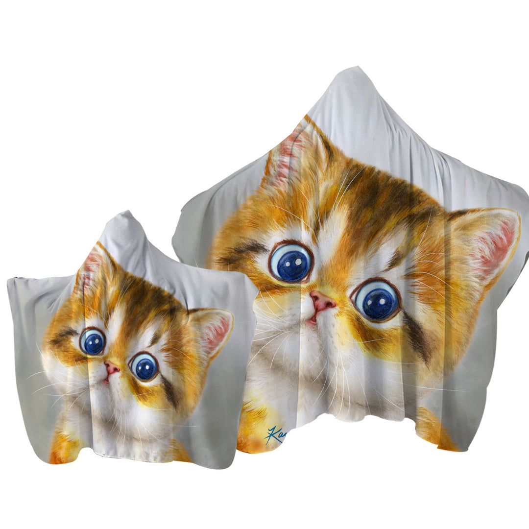 Blue Eyes Ginger Kitten Cat Towel with Hood