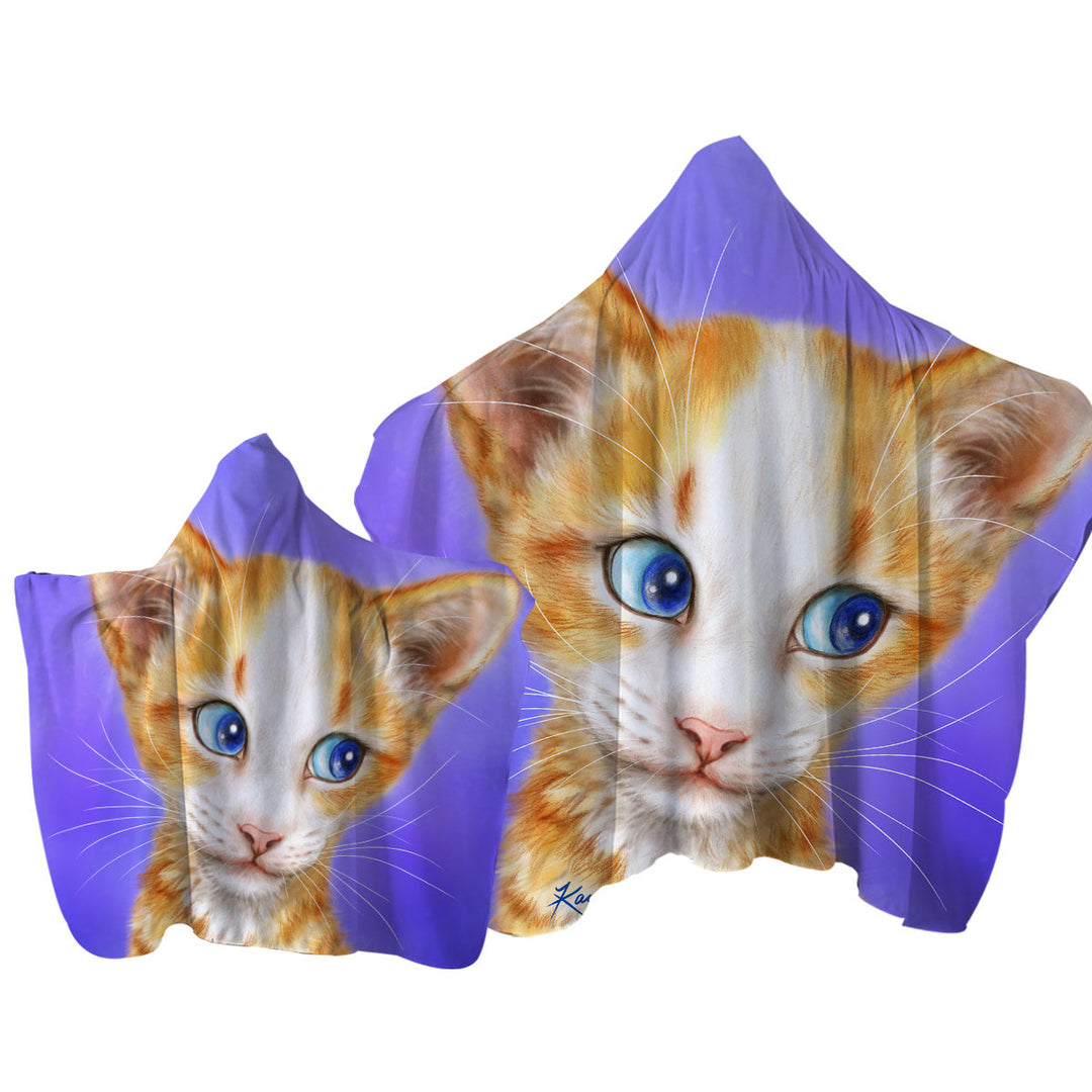 Blue Eyes Ginger Kitten Cats Art Drawings Towel Hoodie