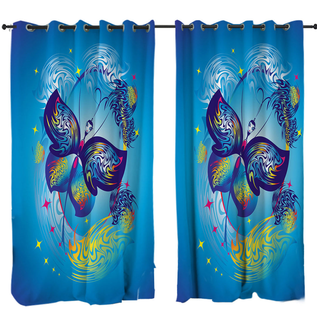 Blue Fairy Tale Butterfly Character Curtains for Bedroom