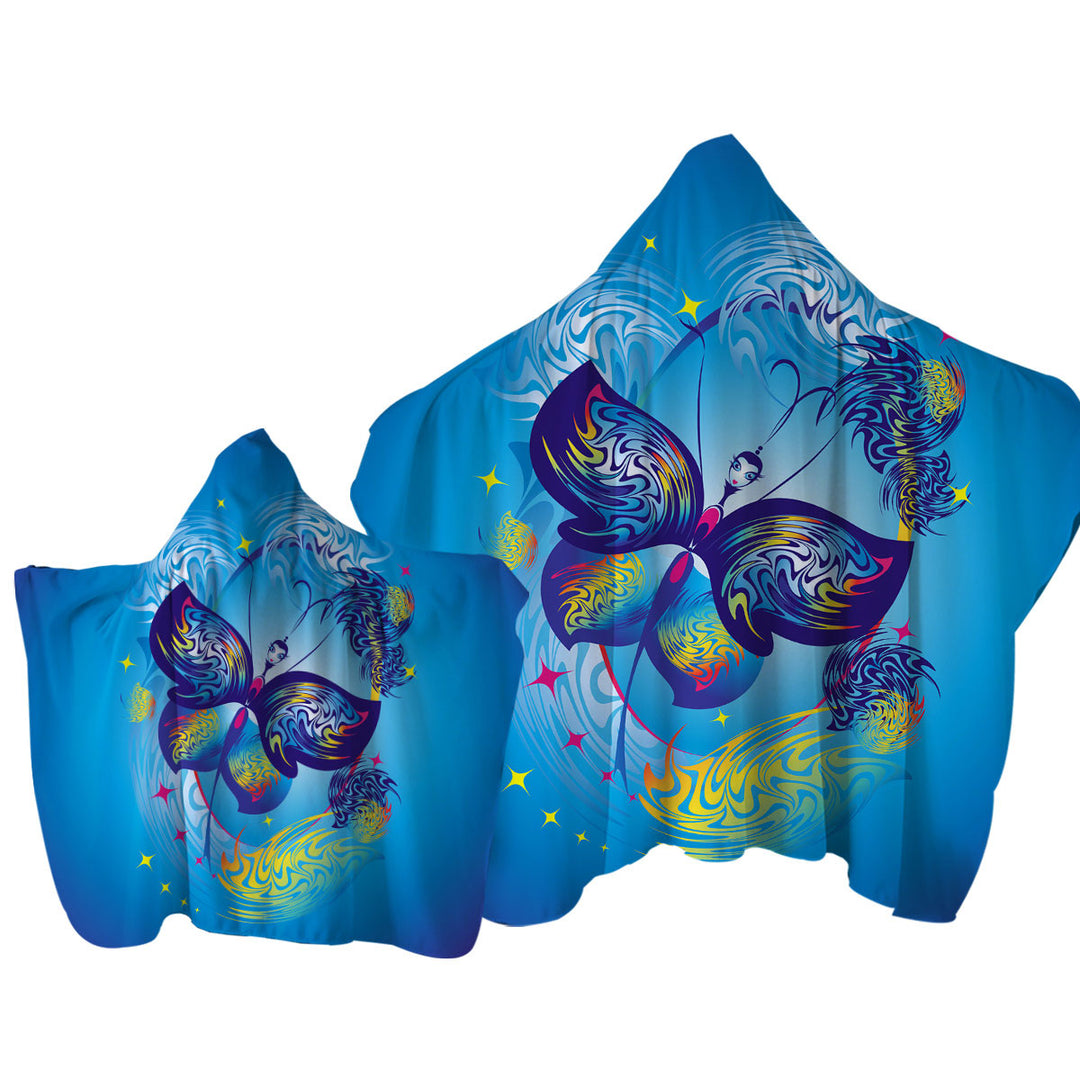 Blue Fairy Tale Butterfly Character Towel with Hood