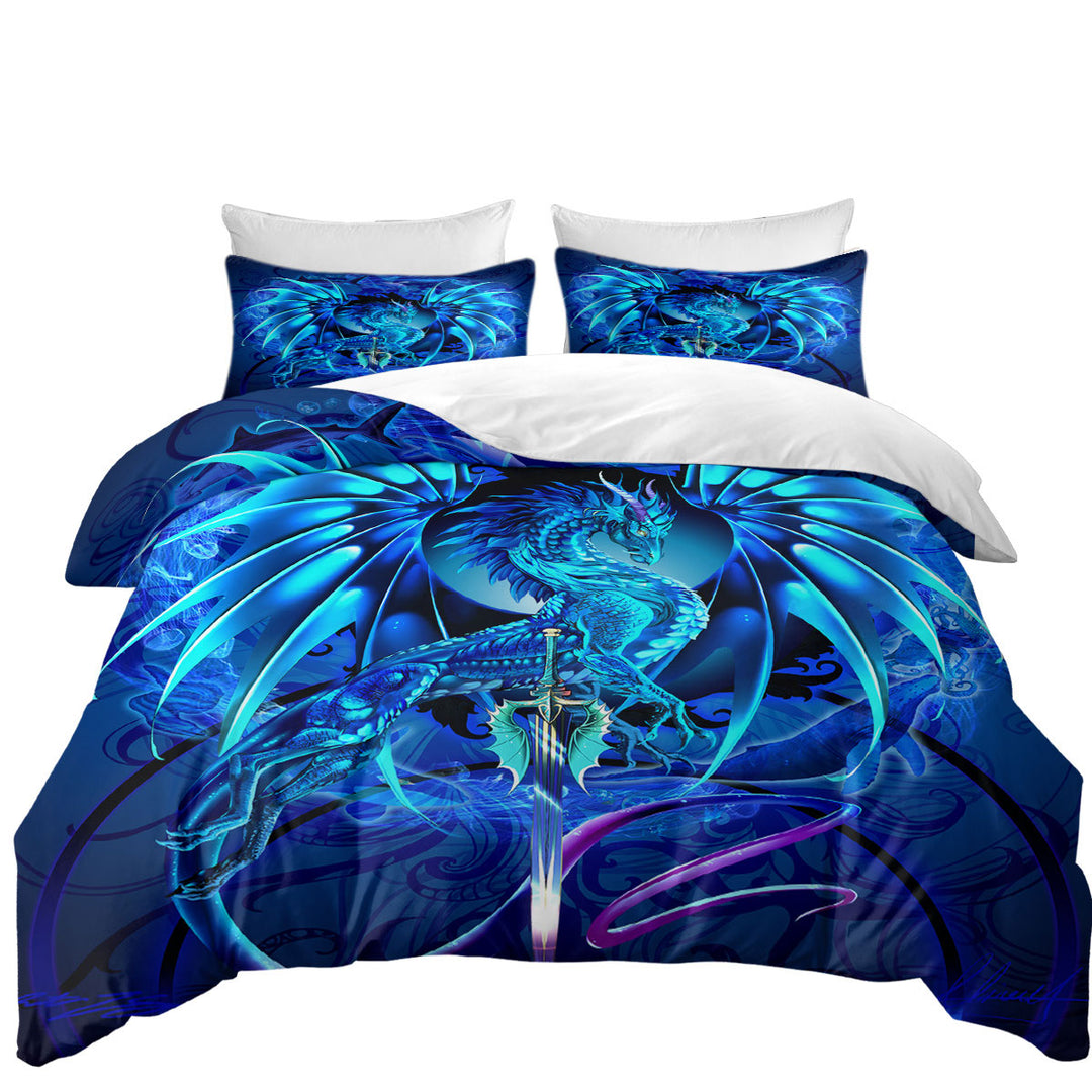 Blue Fantasy Weapon Dragon Sword Sea Blade full Size Duvet Cover