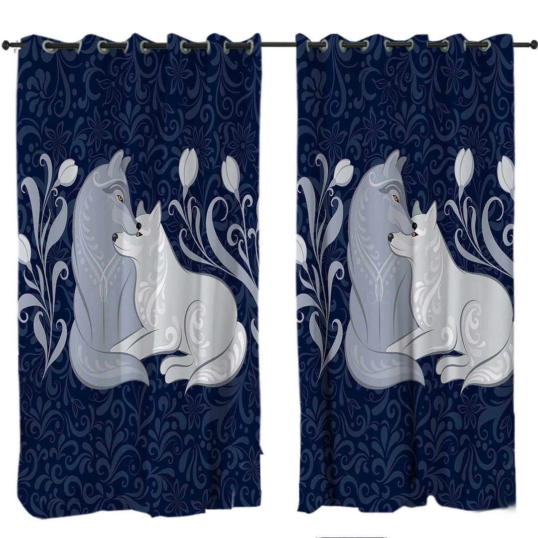 Blue Flowers and Wolves Curtains