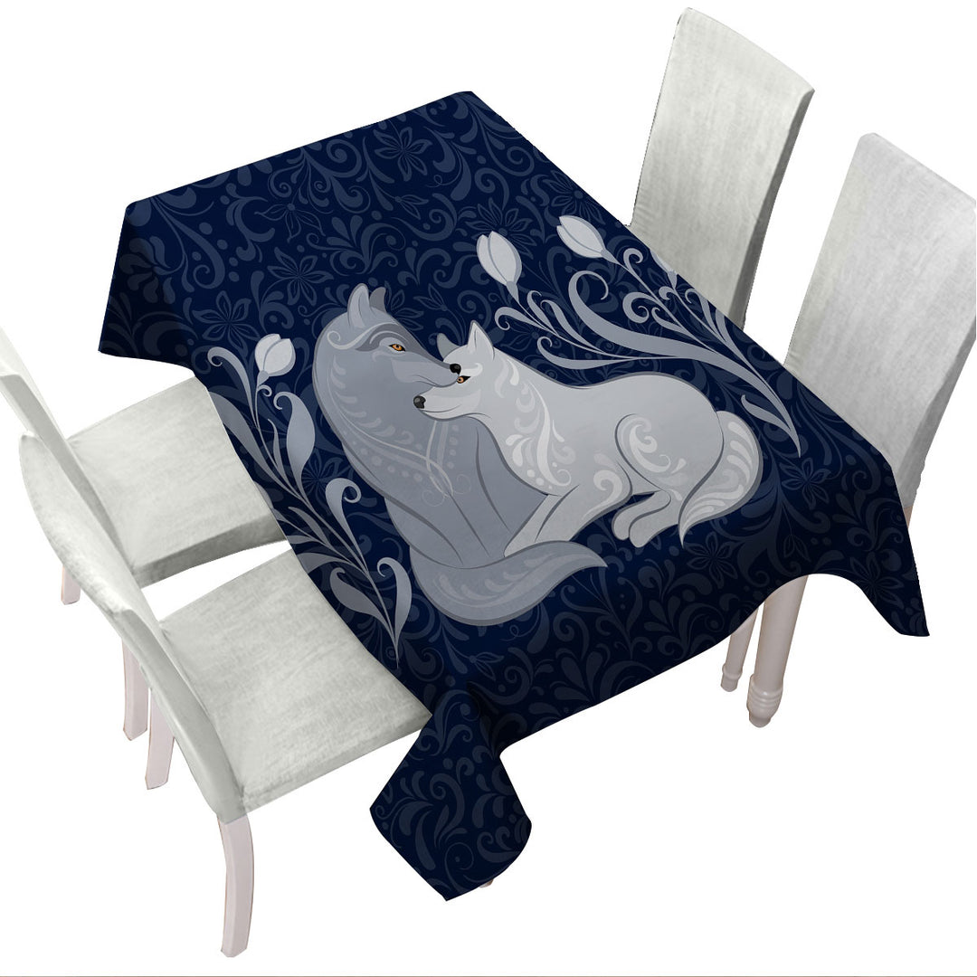 Blue Flowers and Wolves Custom tablecloths