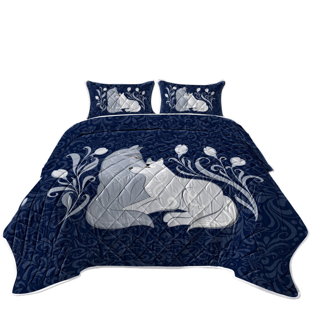 Blue Flowers and Wolves Quilt