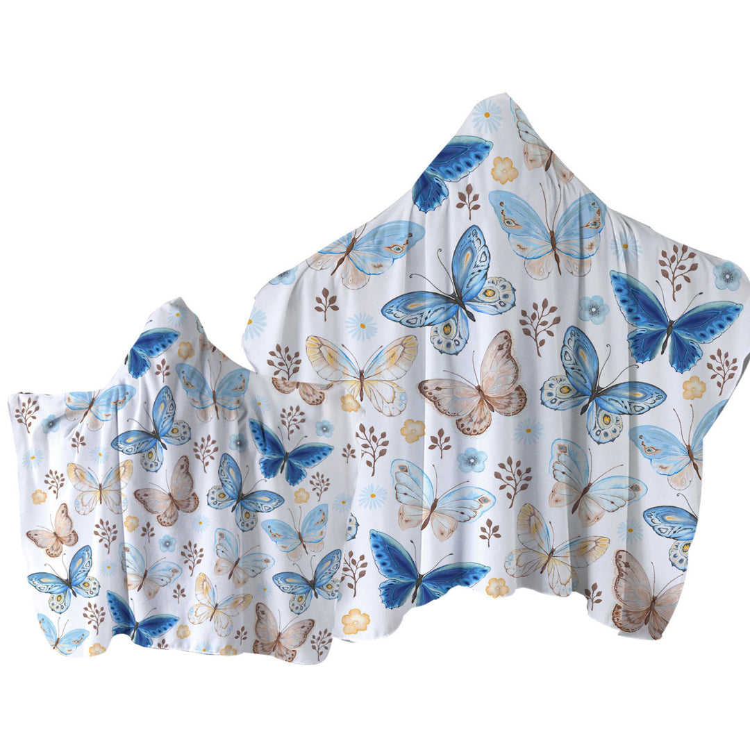 Blue Hues Butterflies Hooded Beach Towel