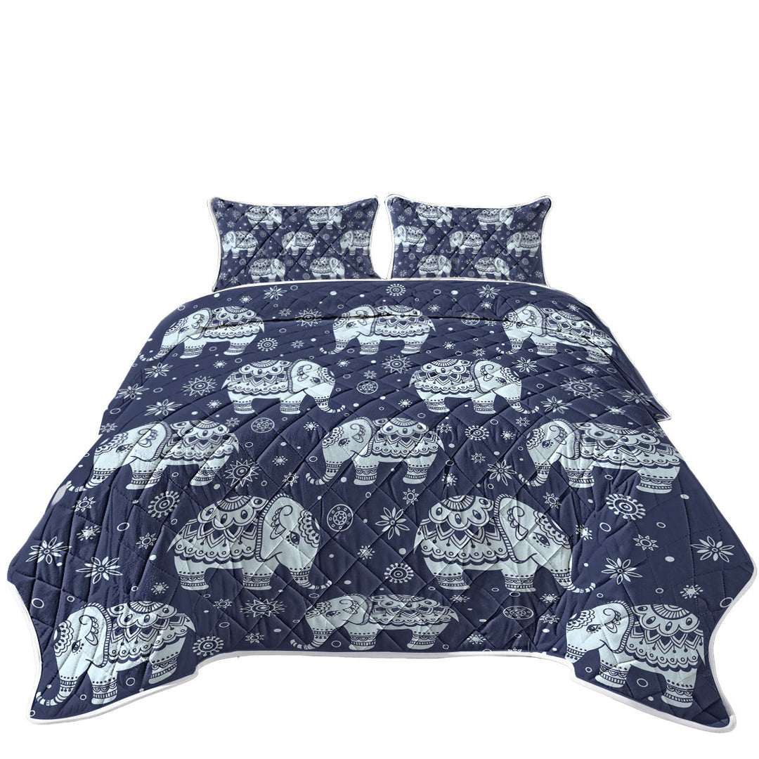 Blue Indian Elephant Pattern California King Quilt Sets