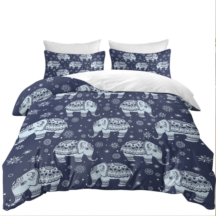 Blue Indian Elephant Pattern Duvet Cover sale