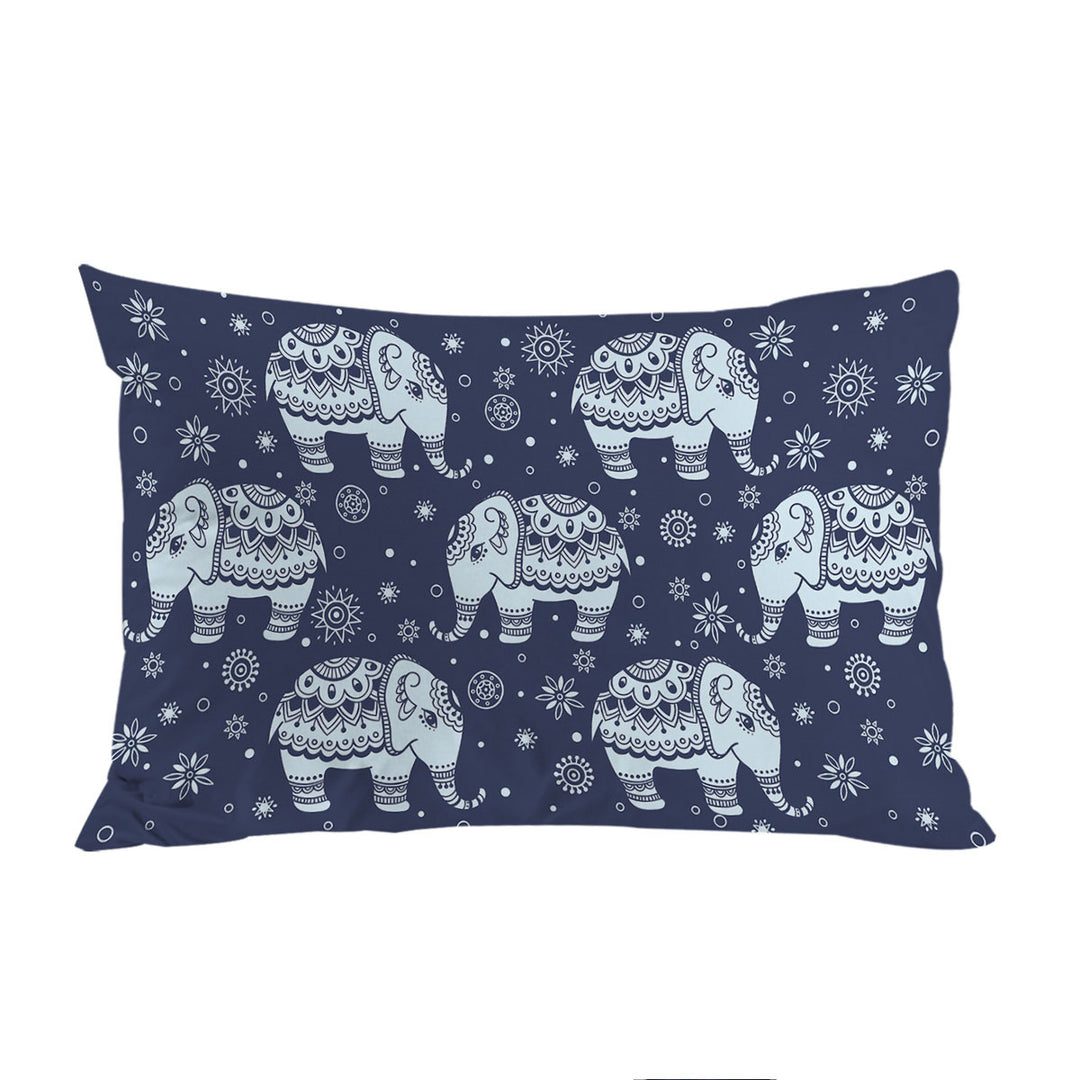 Blue Indian Elephant Pattern King Pillow Cases