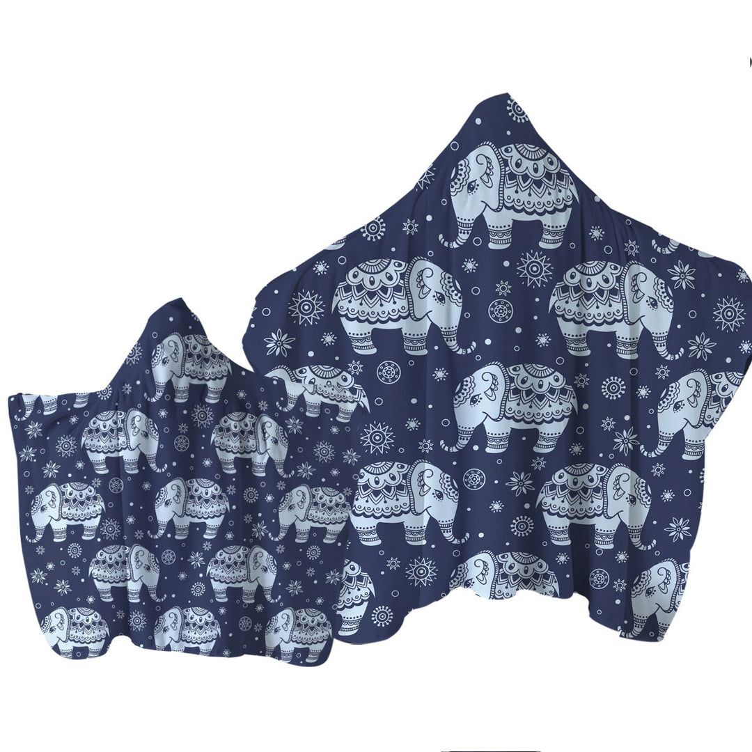 Blue Indian Elephant Pattern Towel with Hood