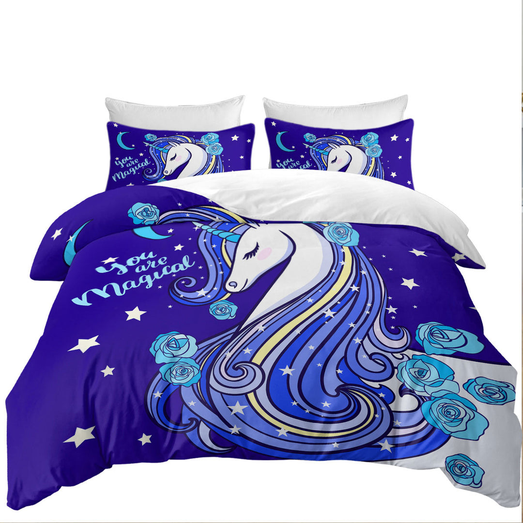 Blue Magical Unicorn California King Duvet Cover