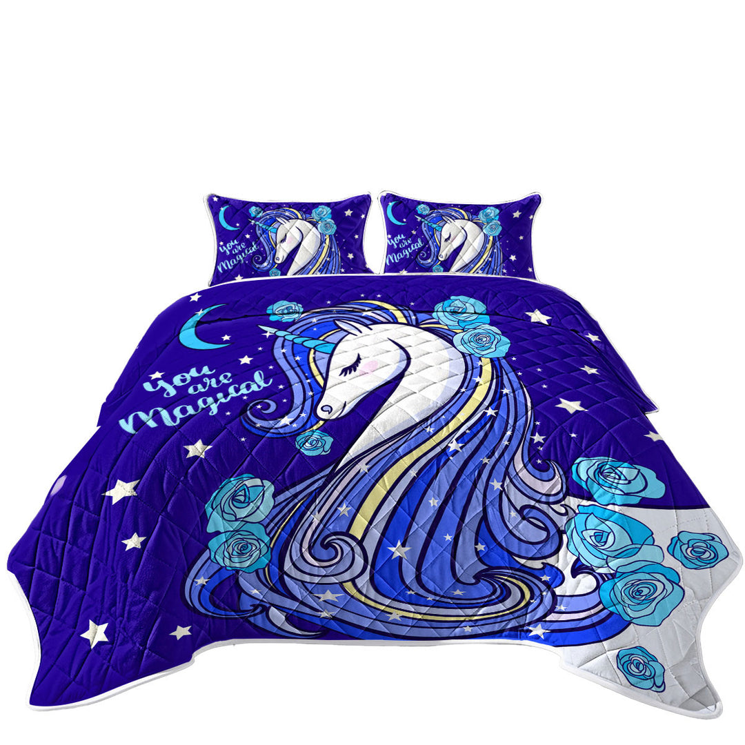 Blue Magical Unicorn King Size Quilt Sets