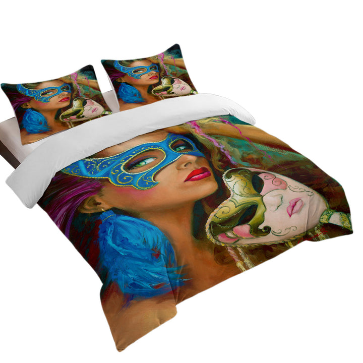 Blue Mask Beautiful Woman Drawing Duvet Covers