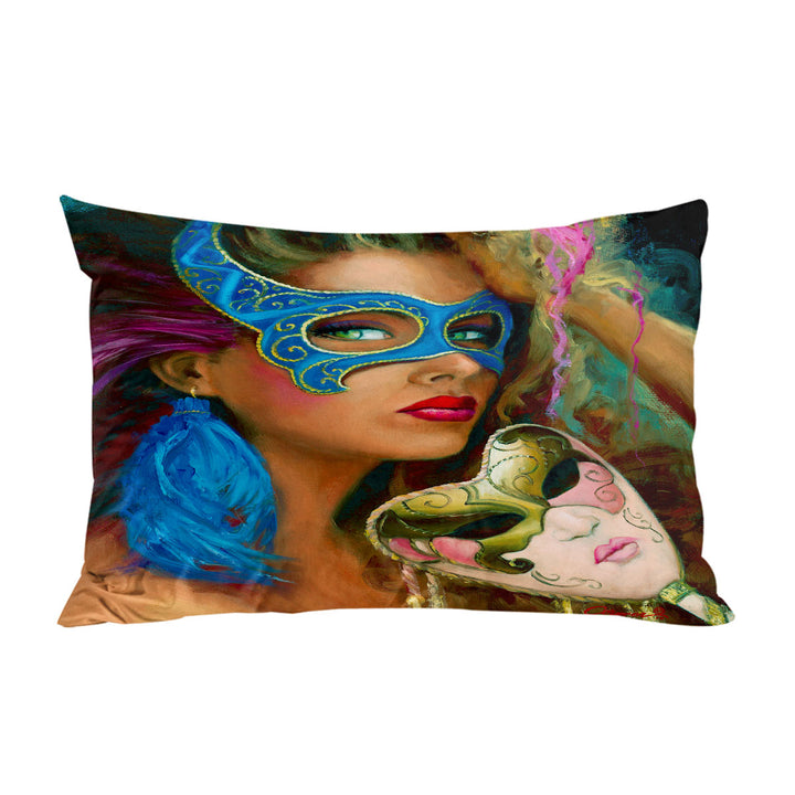 Blue Mask Beautiful Woman Drawing Pillowcase