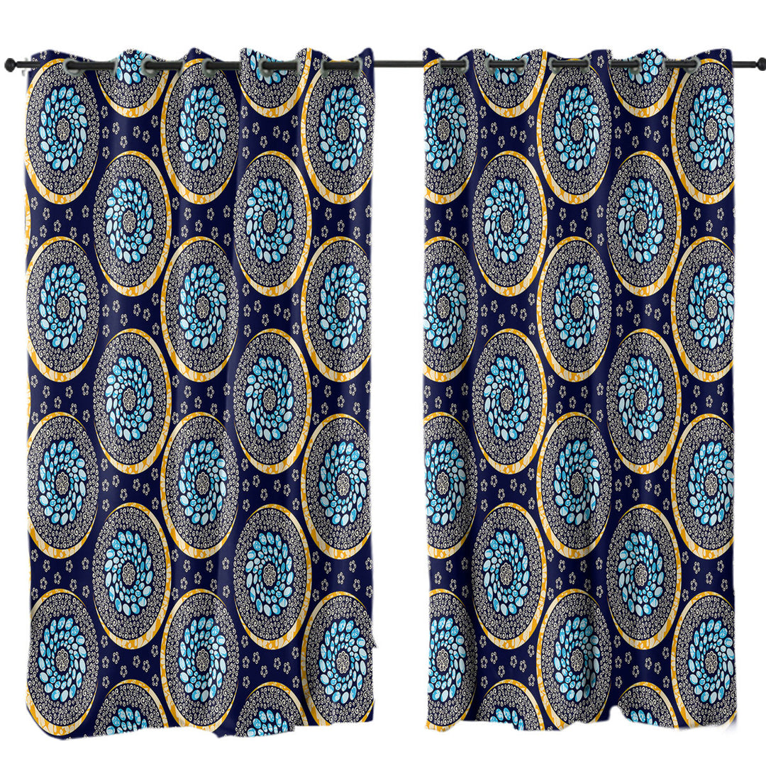 Blue Oriental Illusion Window Curtains