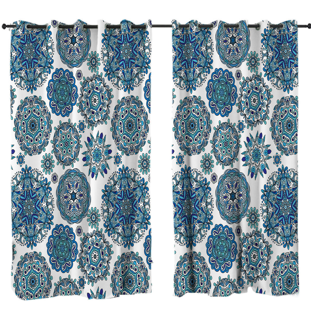 Blue Turquoise Snowflakes Mandalas Drapes