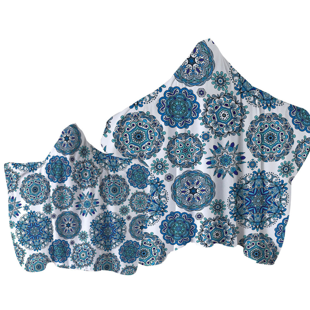 Blue Turquoise Snowflakes Mandalas Towel Hoodie