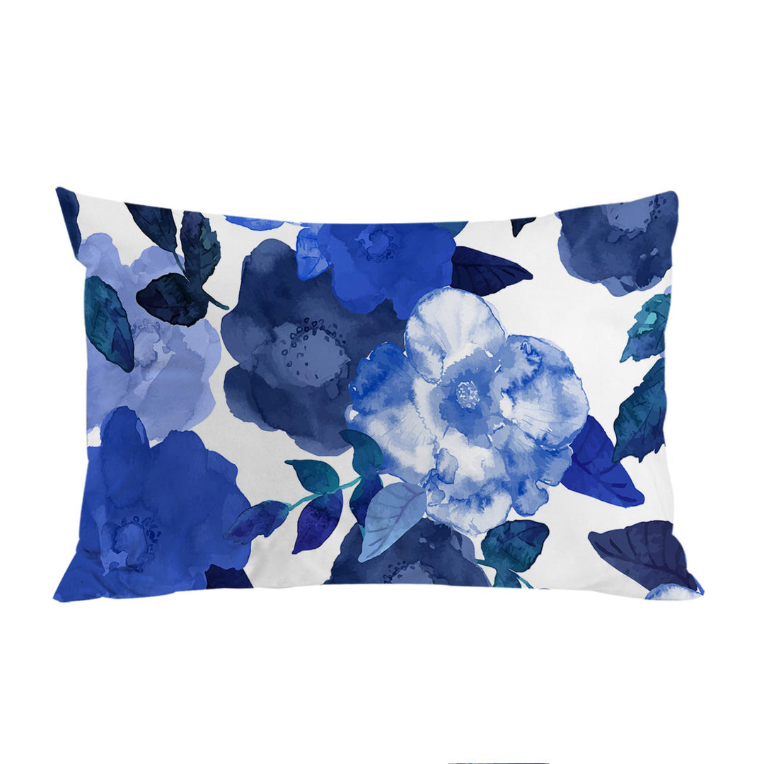 Blue Water Colored Flowers King Pillow Cases