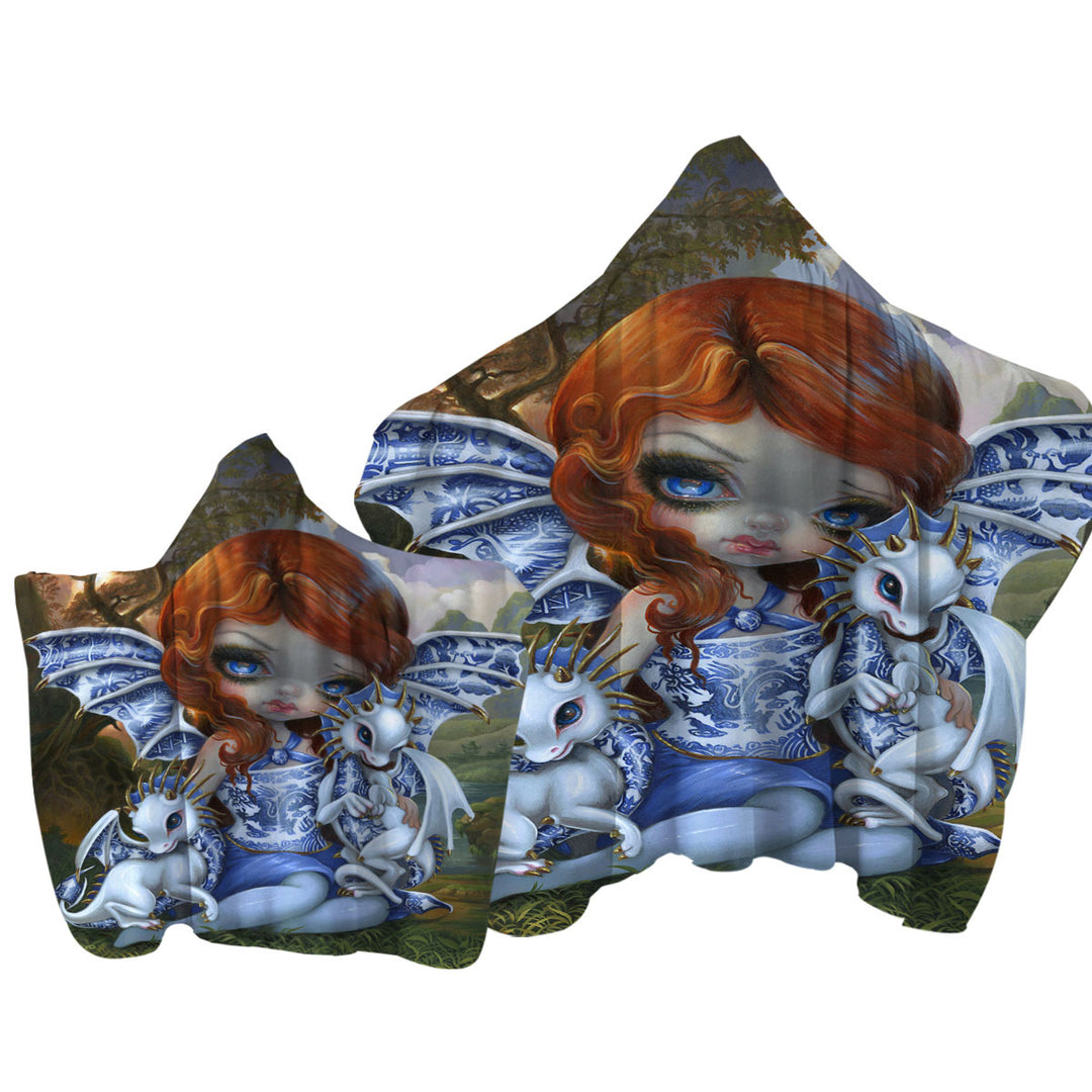 Blue Willow Dragonlings Redhead Dragon Fairy Towel with Hood