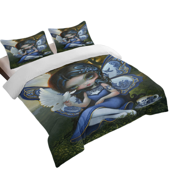 Blue Willow Fairy Porcelain Winged Fairy Coverlet