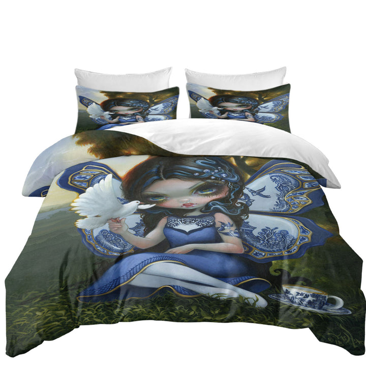 Blue Willow Fairy Porcelain Winged Fairy Coverlets