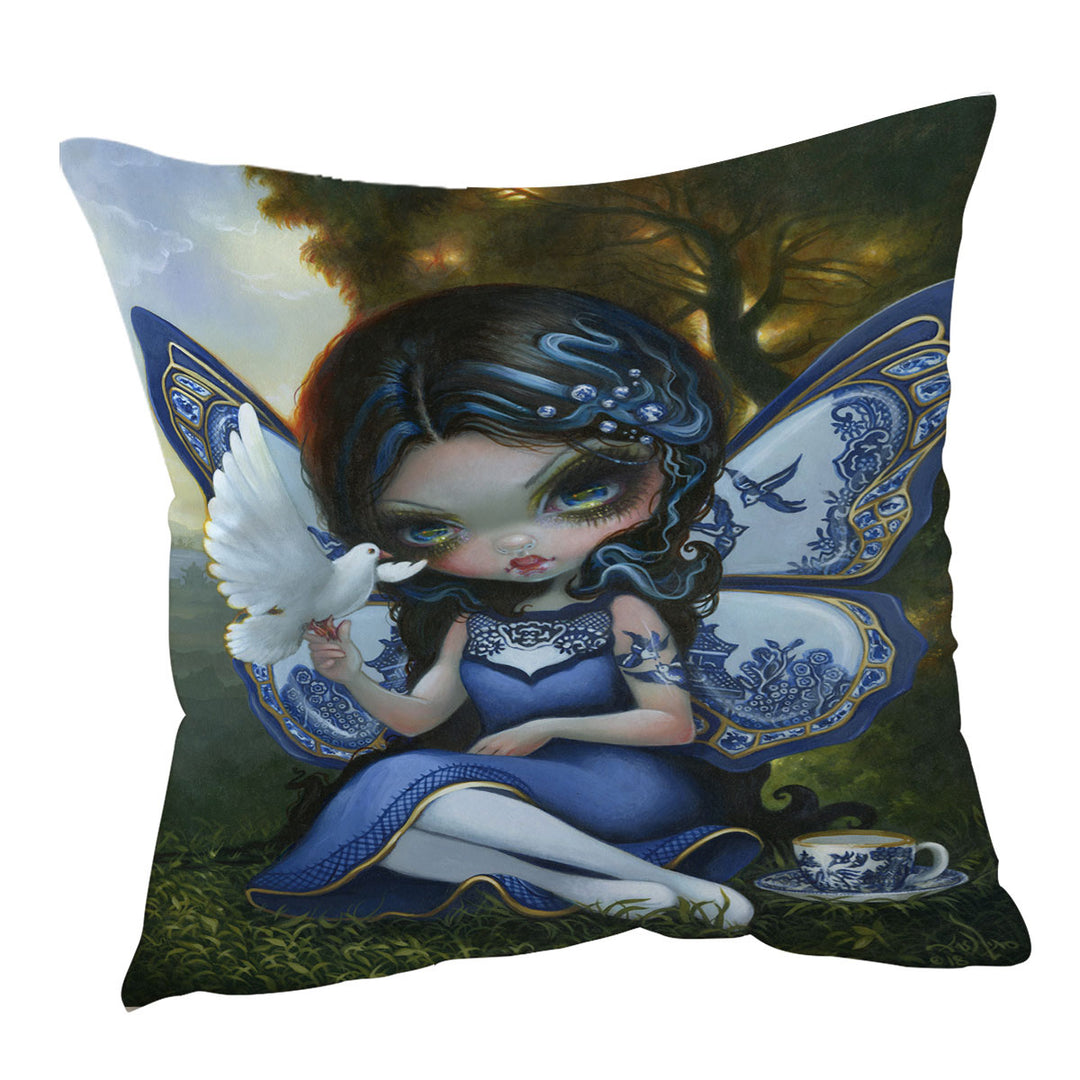 Blue Willow Fairy Porcelain Winged Fairy Cushions Covers