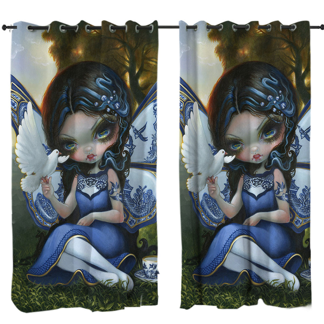 Blue Willow Fairy Porcelain Winged Fairy Custom Drapes