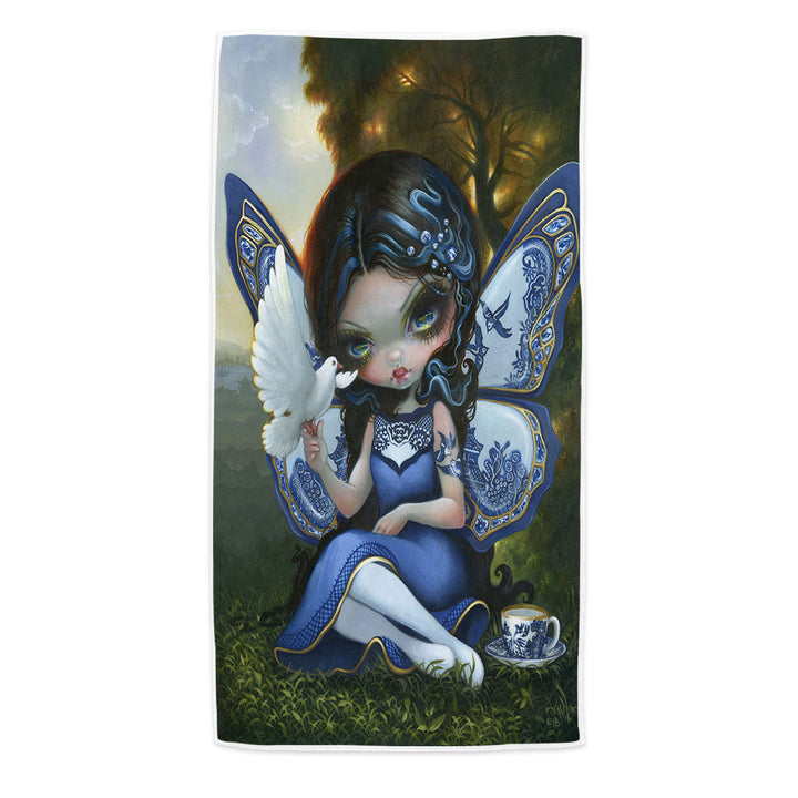 Blue Willow Fairy Porcelain Winged Fairy Microfiber Beach Towel