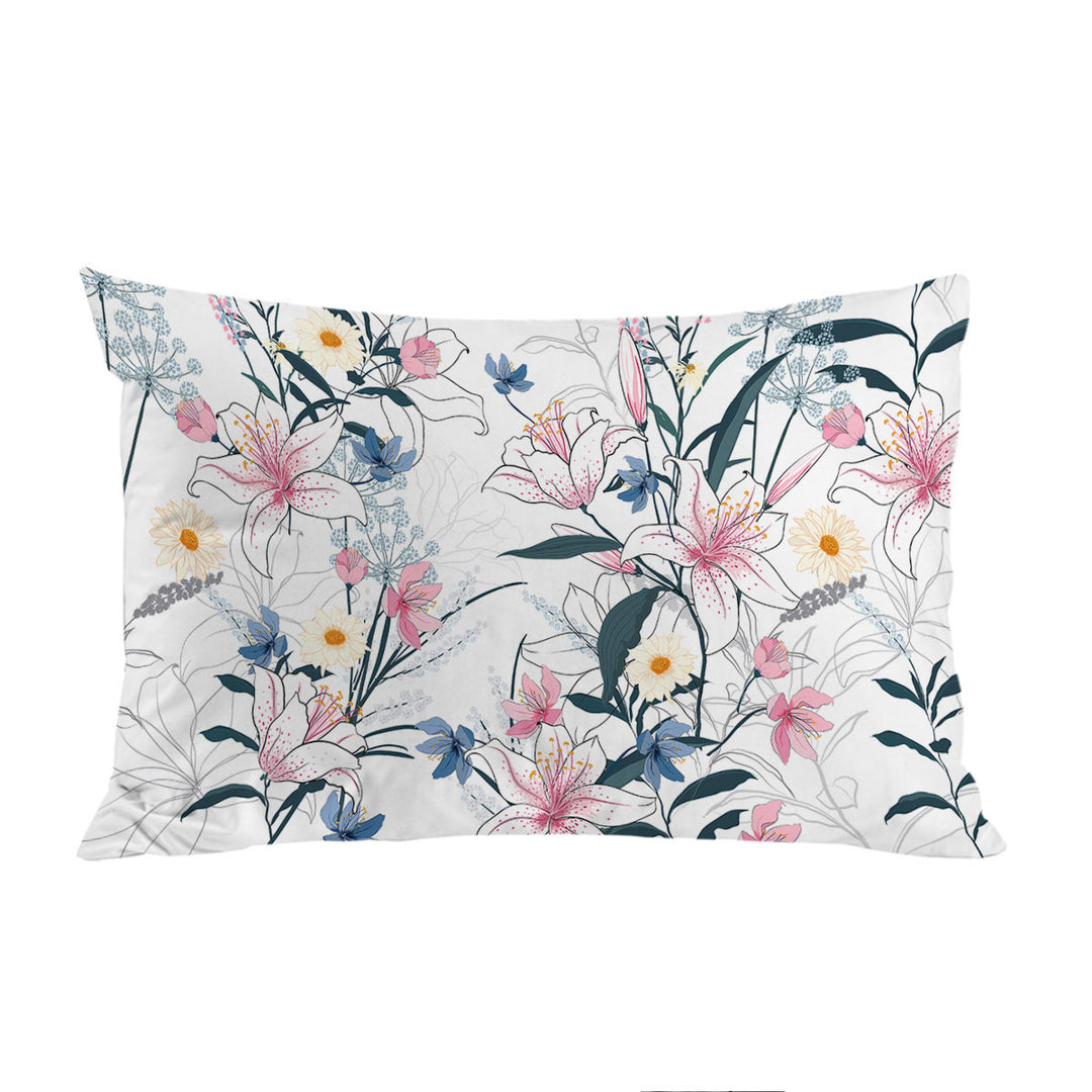 Bluish Pinkish Floral Drawing Pillow Cases