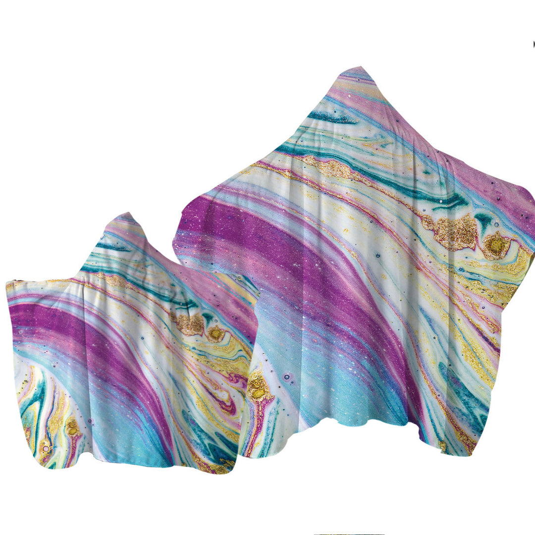 Bluish Purplish Marble Hooded Beach Towel