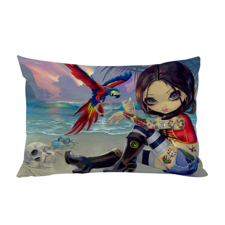 Bootstrap Betsy Macaws Parrot and Girl Pirate Pillowcase