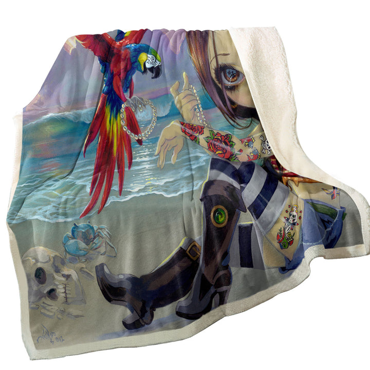 Bootstrap Betsy Macaws Parrot and Girl Pirate Throws