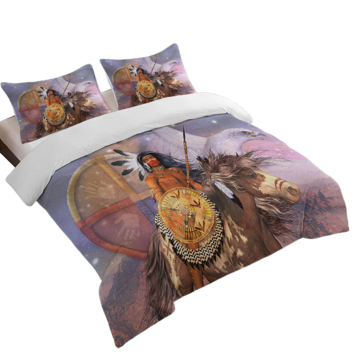 Brave Native American Warrior Eagle and Horse Duvet Cover set