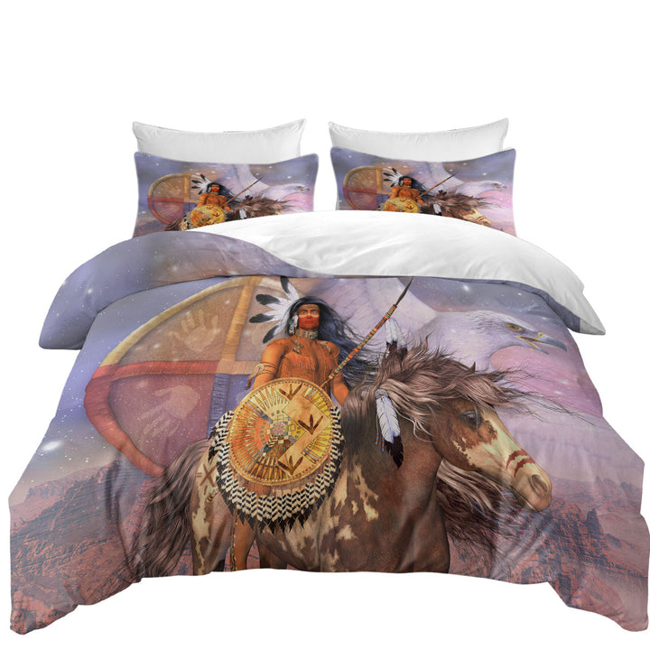 Brave Native American Warrior Eagle and Horse Duvet Covers