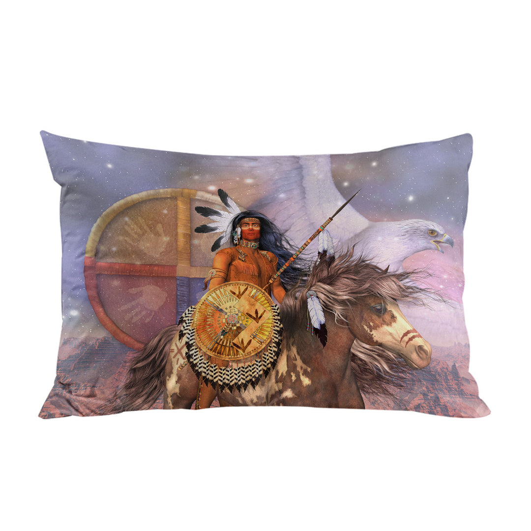 Brave Native American Warrior Eagle and Horse Pillow Case Covers