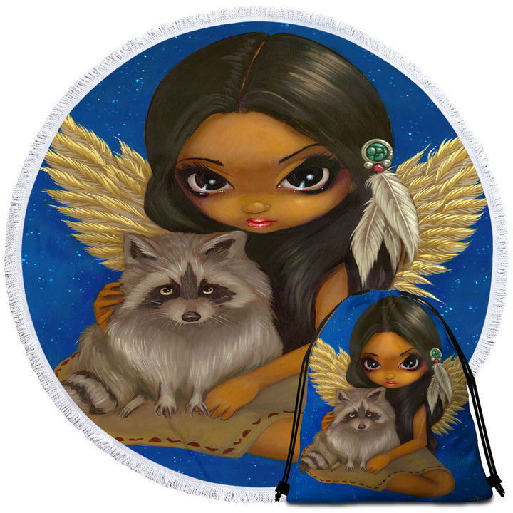 Brother Raccoon Native American Angel Beach Bags and Towels