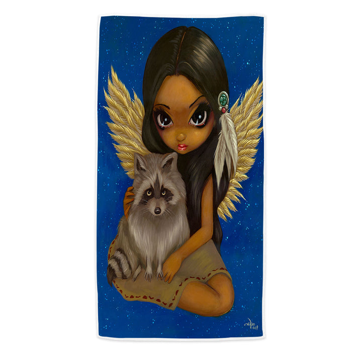 Brother Raccoon Native American Angel Beach Towels