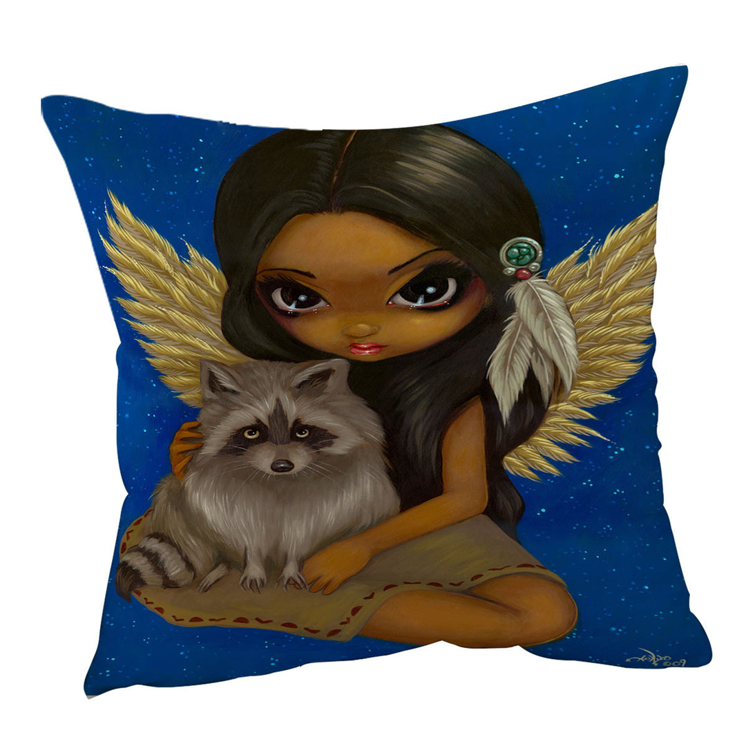 Brother Raccoon Native American Angel Cushion Cover