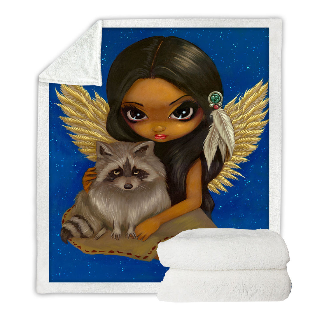 Brother Raccoon Native American Angel Sherpa Blanket