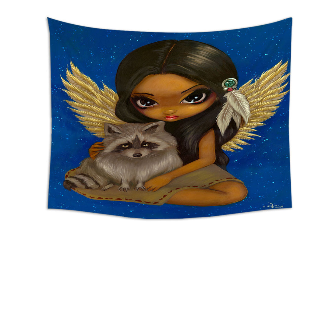 Brother Raccoon Native American Angel Tapestry Wall Decor