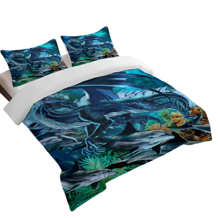 Brothers of the Sea Fantasy Dragon and Dolphins Duvet Covers King