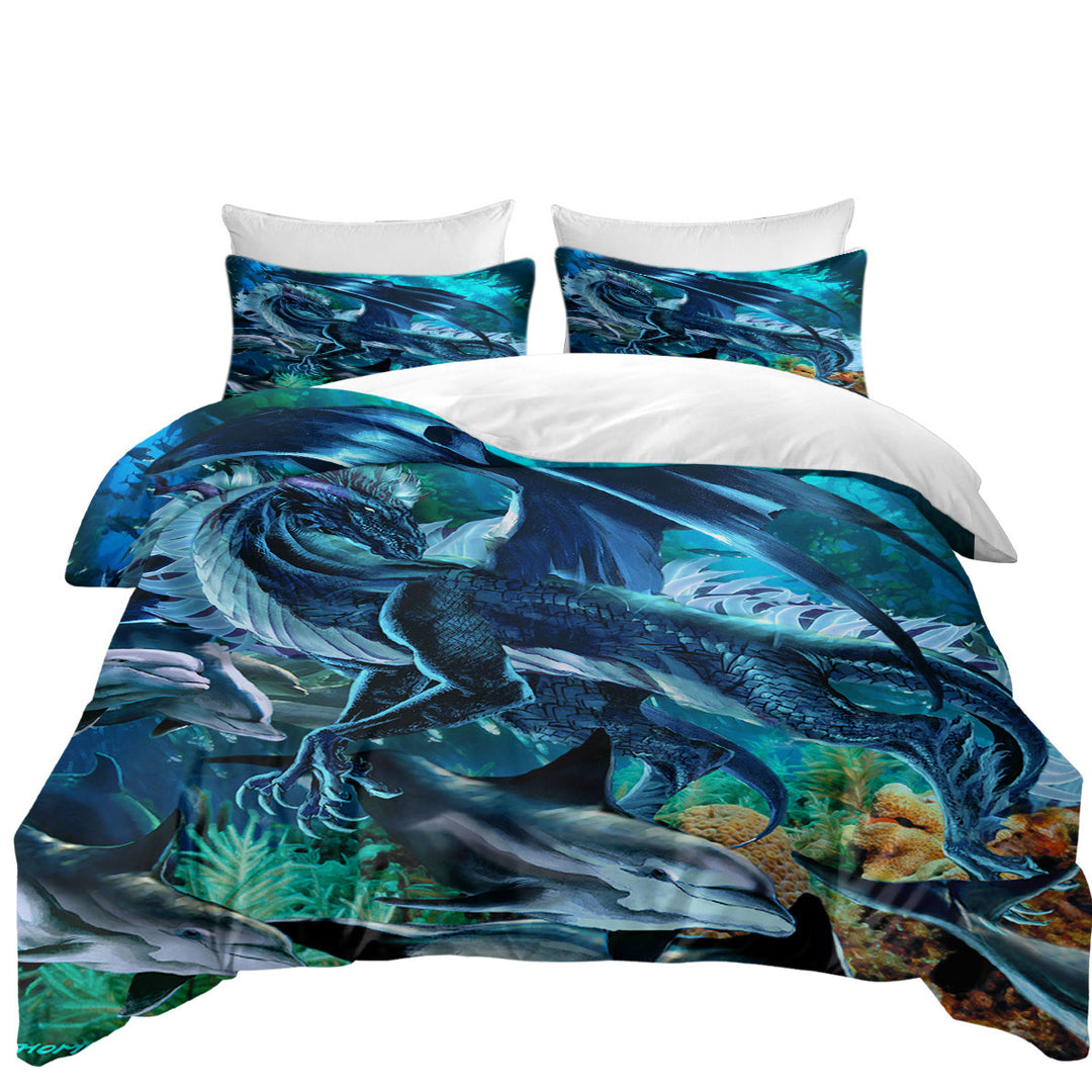 Brothers of the Sea Fantasy Dragon and Dolphins Good Duvet Covers