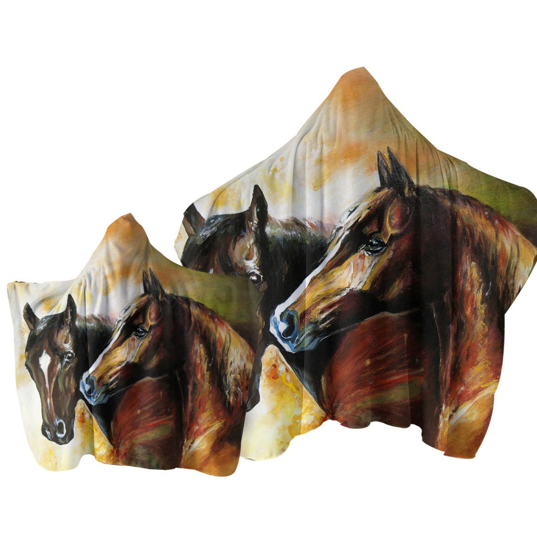 Brown Painted Horses Towel with Hood