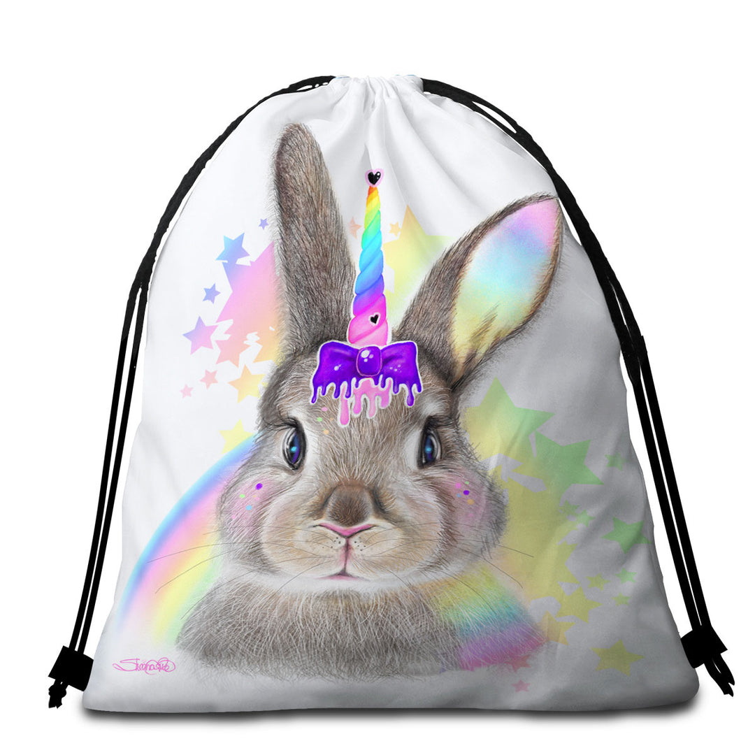 Bunnicorn Cute Children Design Bunny Beach Towel Bags