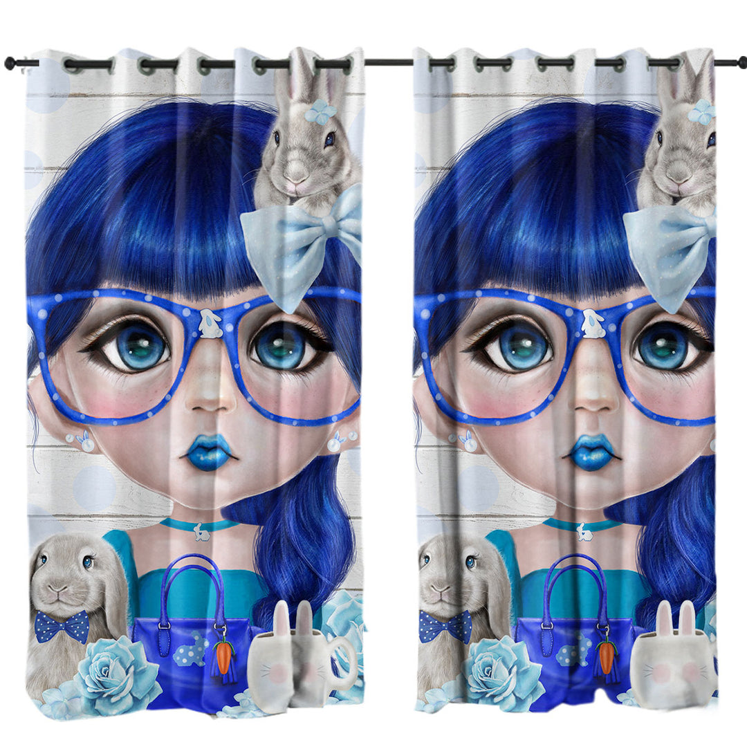 Bunny loving Bethany Blue Girl Curtain