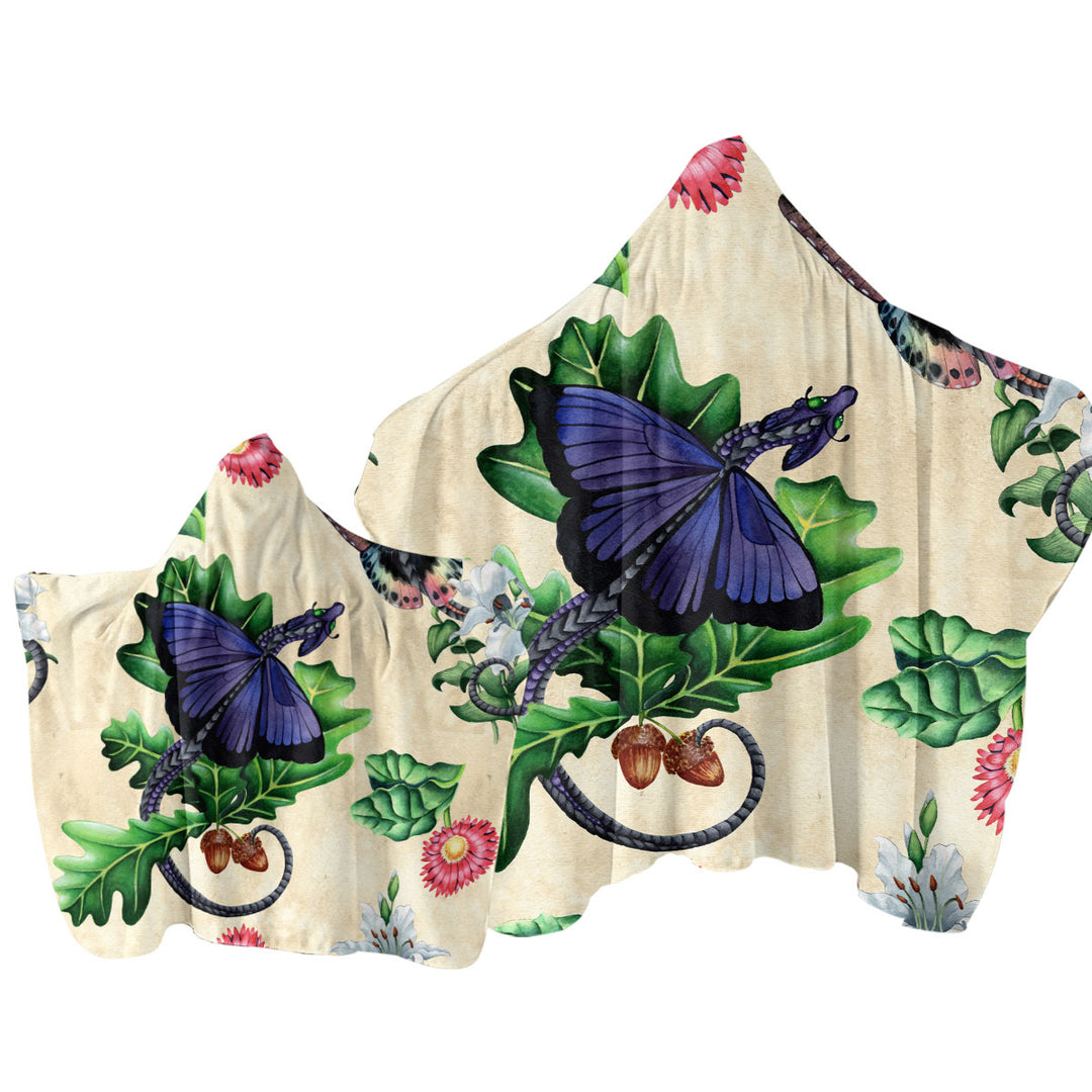 Butterflies Dragons and Flowers Towel Hoodie